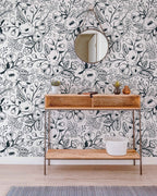 Black and White Spring Floral Wallpaper | Nursery Wall | Mural | Removable Wallpaper | Children Wall | Art | Meadow | Doddle