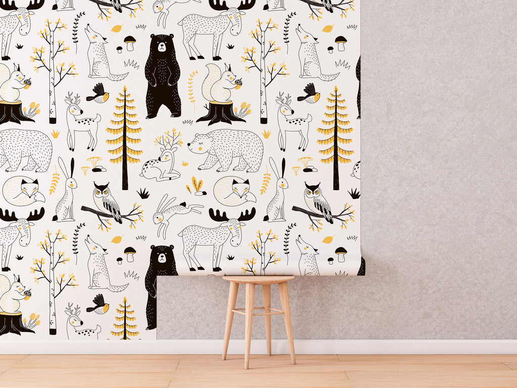 Watercolour Forest Wallpaper | Woodland Animal Wallpaper | Kids Wallpaper
