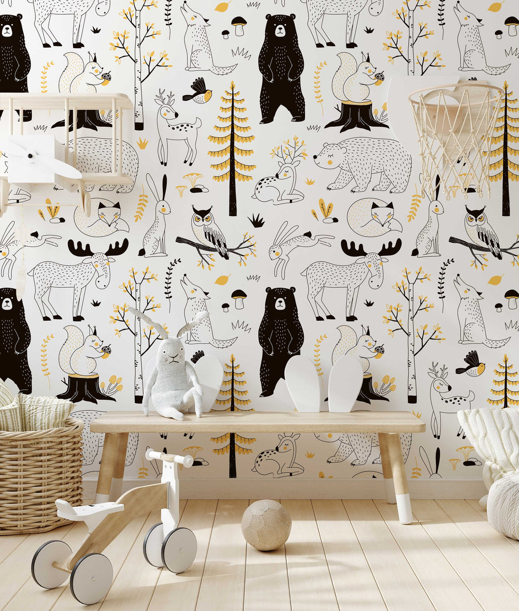 Watercolour Forest Wallpaper | Woodland Animal Wallpaper | Kids Wallpaper