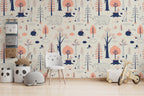 Woodland Animals Kids Room Wallpaper | Forest Nursery Wall Mural | Rabbit Wallpaper Watercolour Wall Décor Nursery