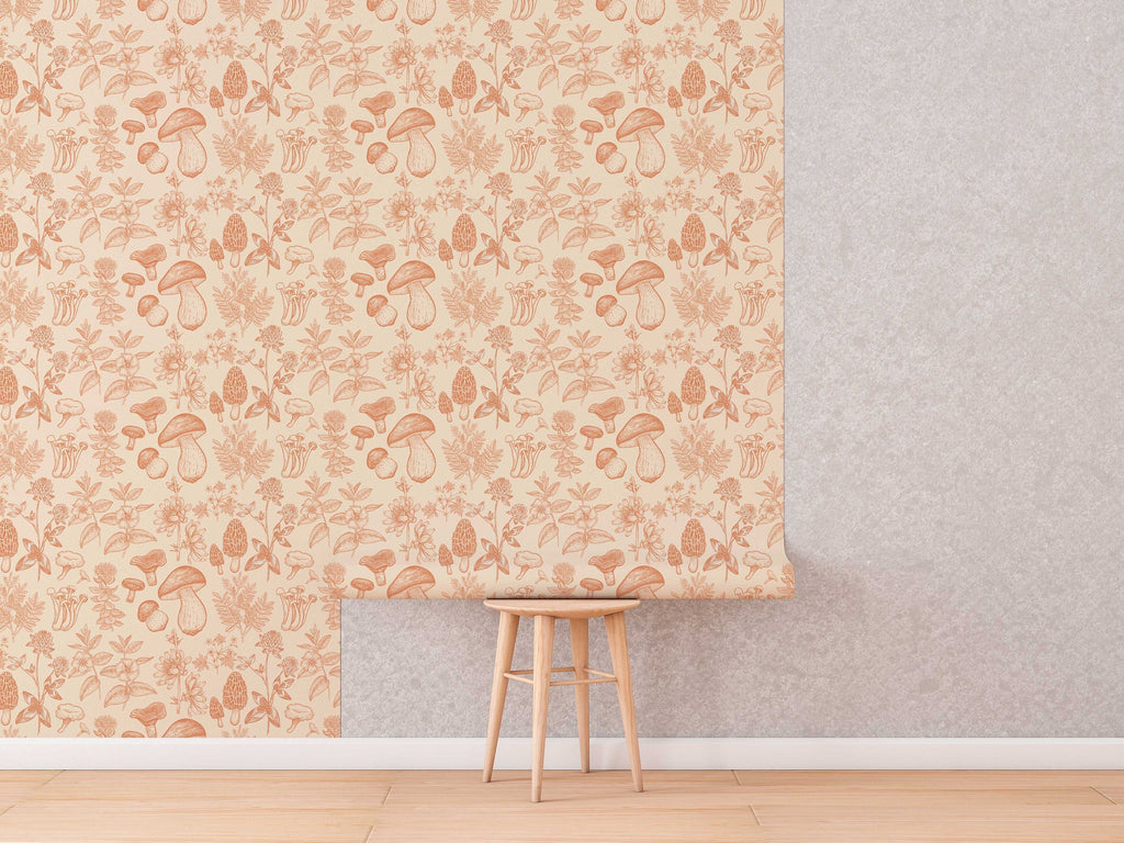 Mushroom Wallpaper | Orange Wallpaper | Mid Century Modern Wallpaper | Kids Mushroom Peel and Stick Wallpaper | Vintage Wallpaper