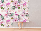 Pink Flamingo Floral Wallpaper | Pink Nursery Peel and Stick Removable Wallpaper | Baby Girl Blushing Pink Flamingo & Floral Décor