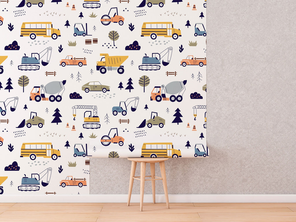 Cars and Trucks Nursery Wallpaper | Boys Wallpaper | Truck Wallpaper | Car Wallpaper | Bus Wallpaper | Wall Art | Peel and Stick