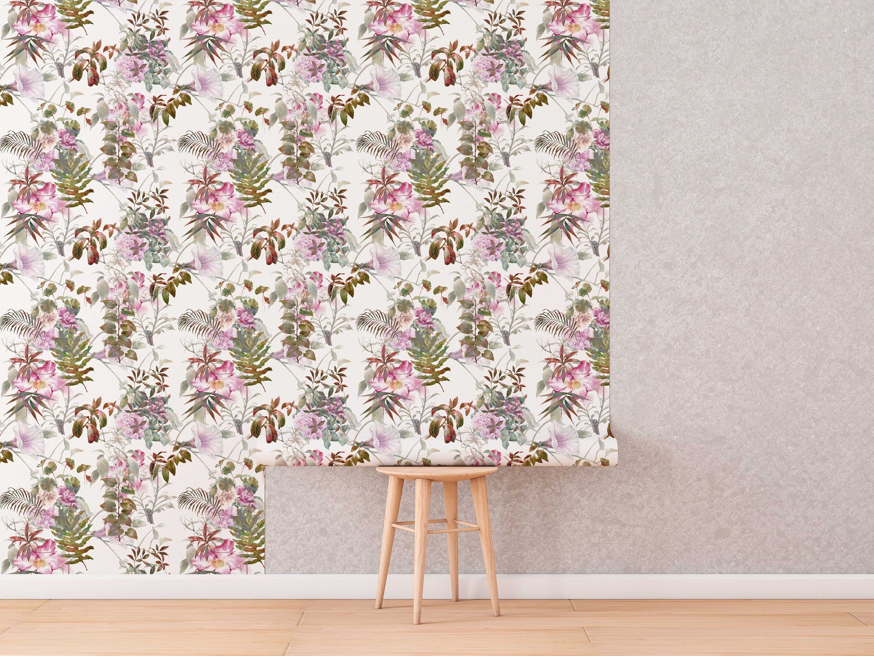 Bright Tropical Wallpaper | Self Adhesive Removable and Regular Wallpaper | Flamingo Wall Mural | Tropical Print Wallpaper