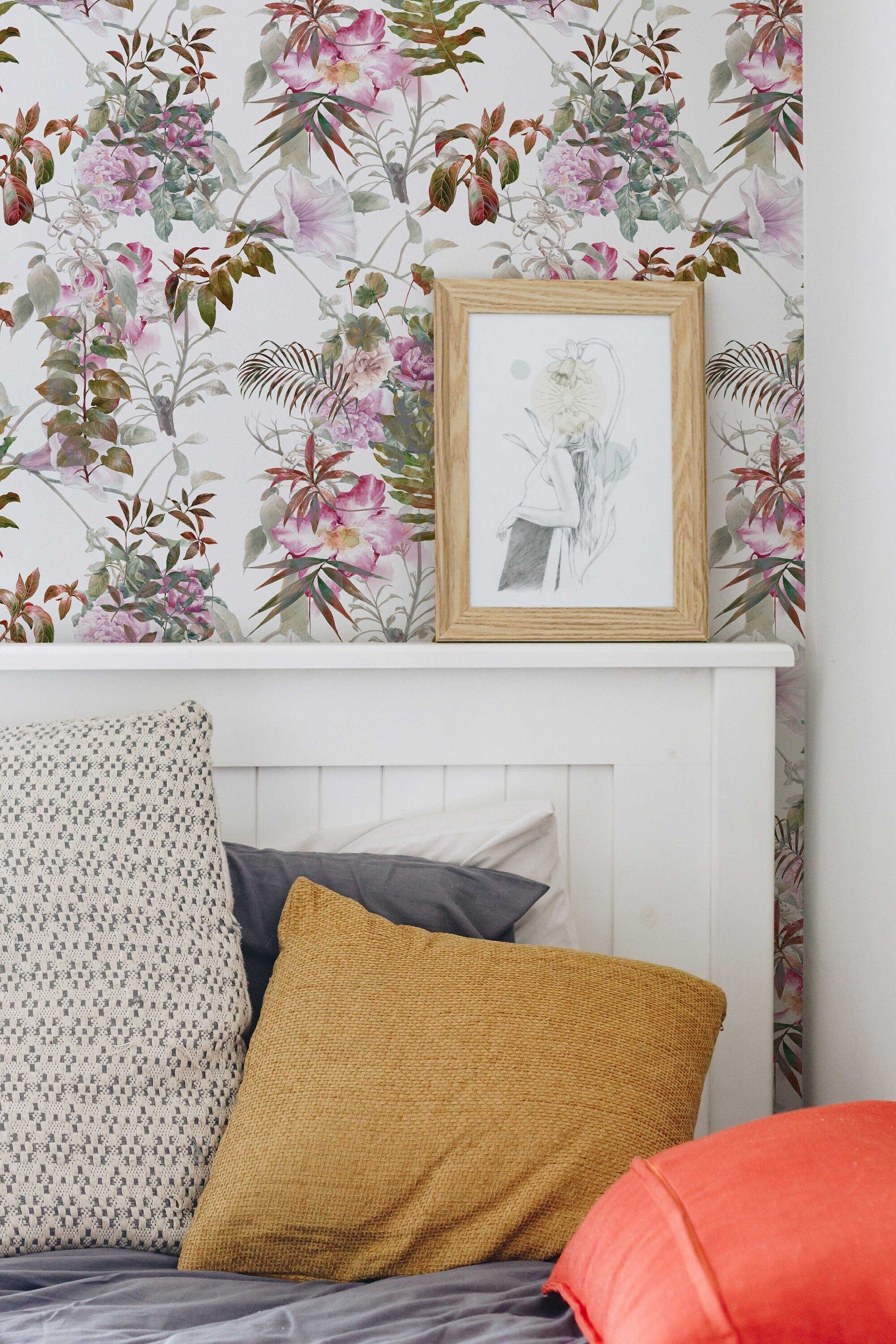 Bright Tropical Wallpaper | Self Adhesive Removable and Regular Wallpaper | Flamingo Wall Mural | Tropical Print Wallpaper