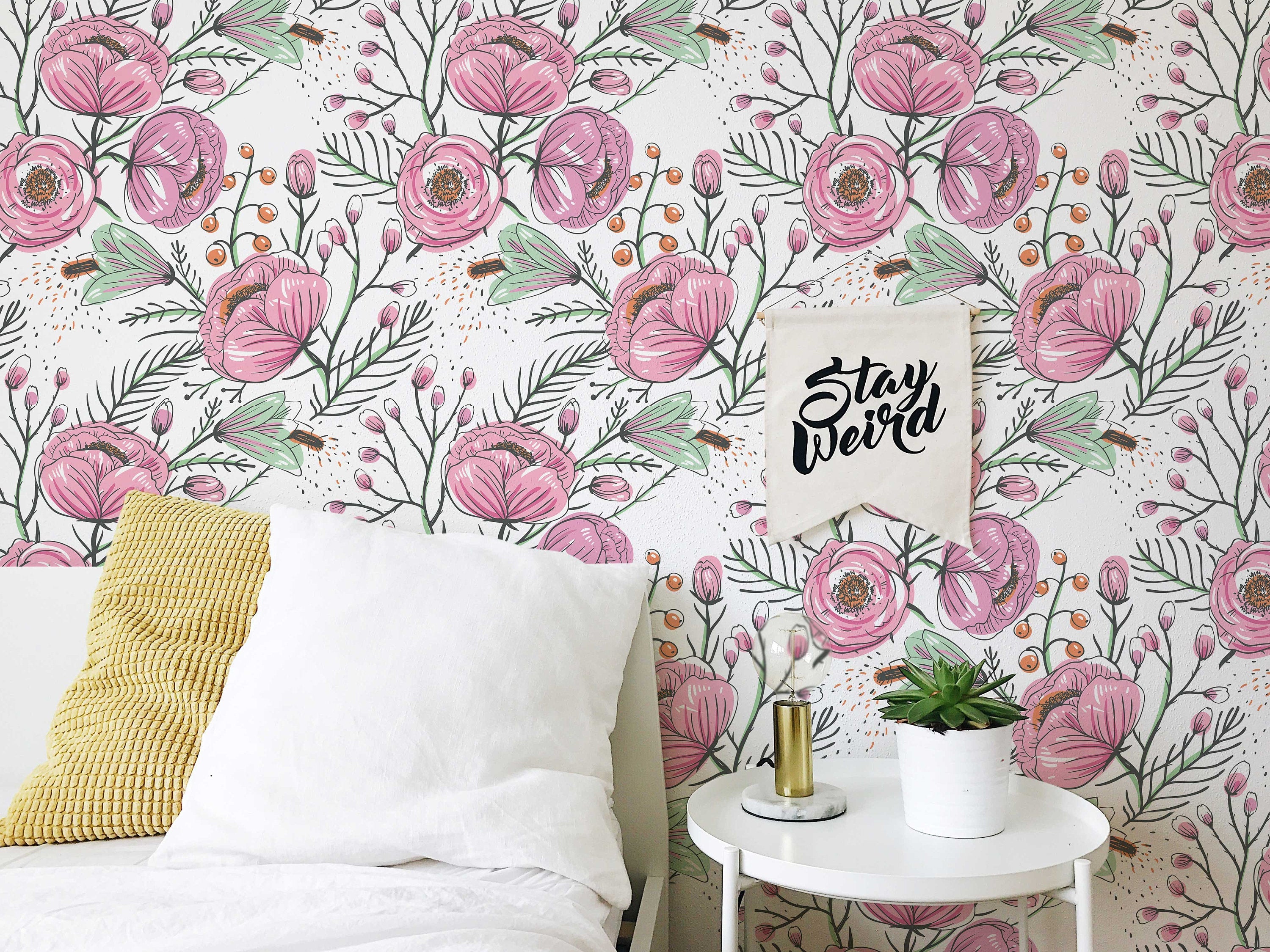 Purple Floral Wallpaper | Watercolour Flower Mural | Poppy Wallpaper
