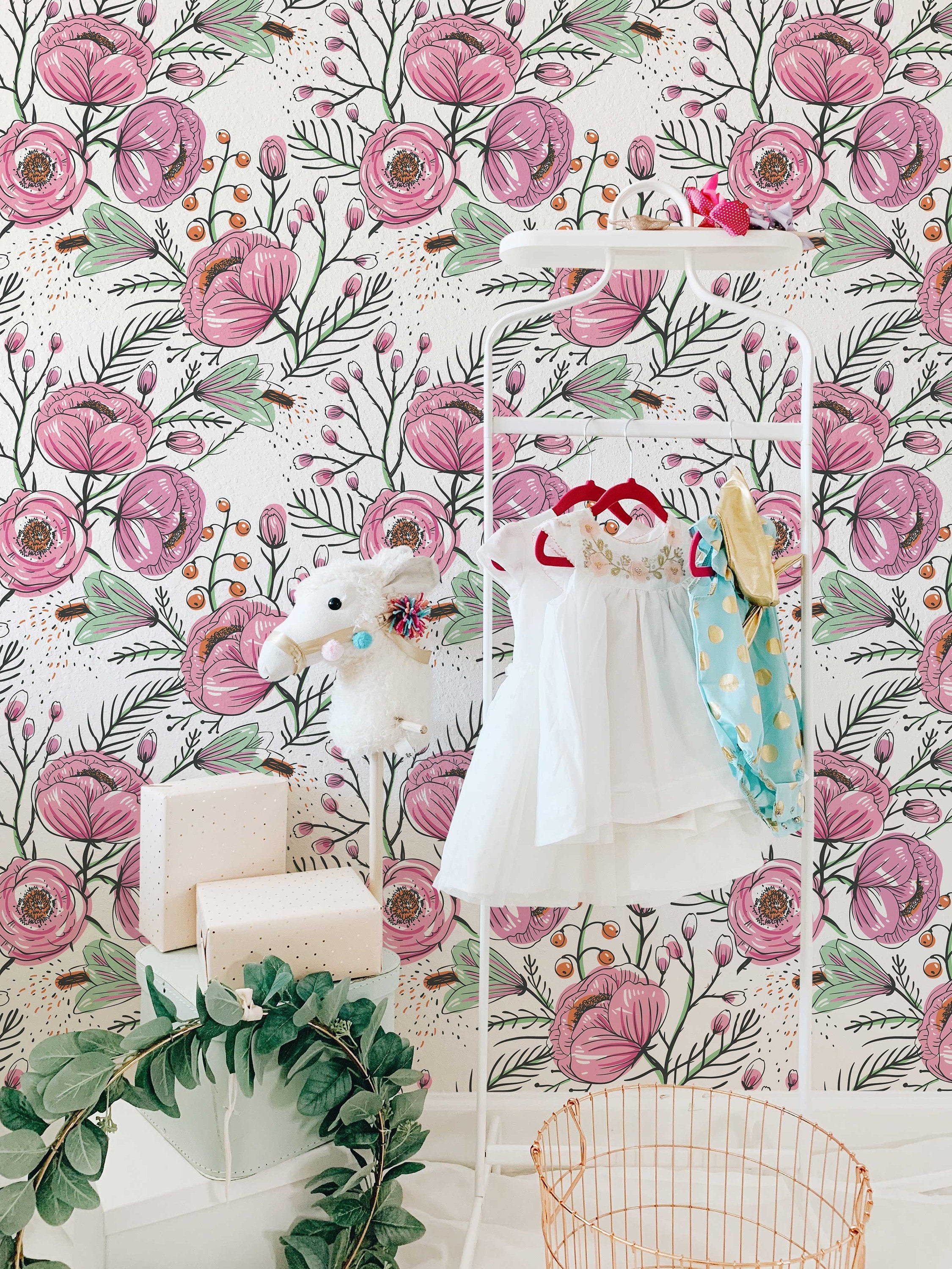 Purple Floral Wallpaper | Watercolour Flower Mural | Poppy Wallpaper