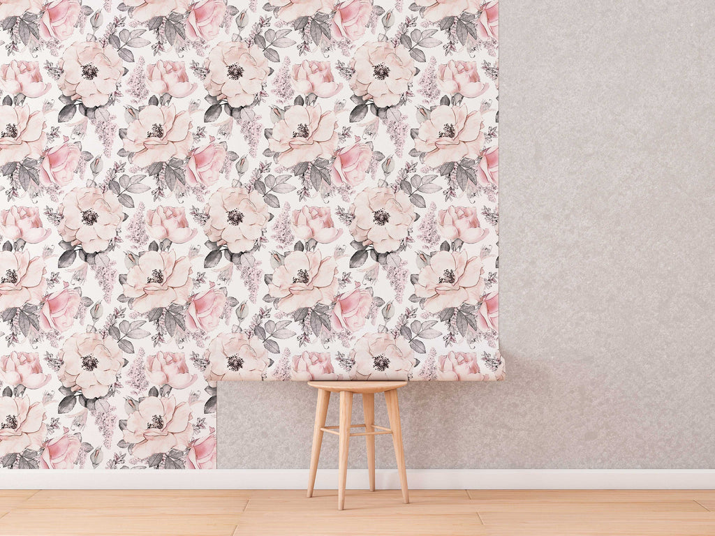 Soft Pink Abstract Roses Wallpaper | Floral Wallpaper Peel and Stick | Removable Wallpaper | Watercolor Wallpaper | Flower Wallpaper Mural