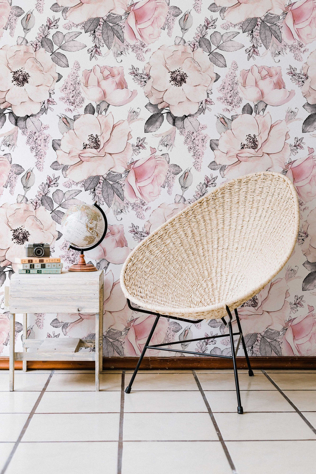 Soft Pink Abstract Roses Wallpaper | Floral Wallpaper Peel and Stick | Removable Wallpaper | Watercolor Wallpaper | Flower Wallpaper Mural