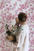 Cherry Blossom Mural | Japanese Sakura Flowers | Blooming in Spring Peel and Stick Wallpaper | Removable Wallpaper Watercolor