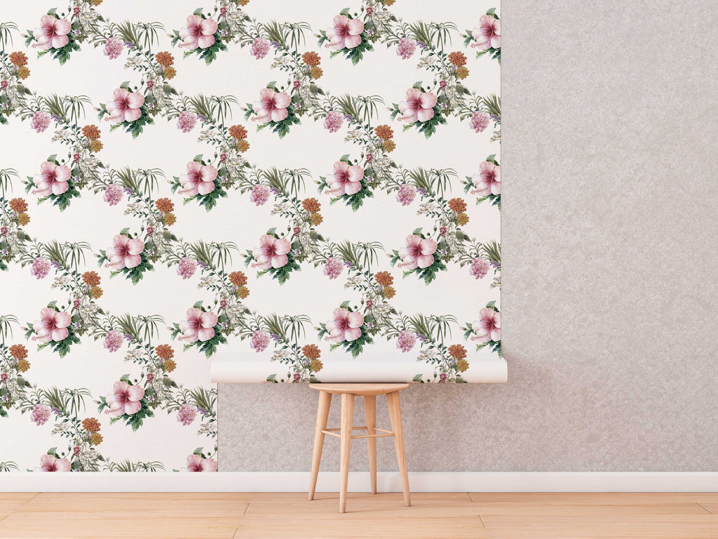 Boho Floral Wallpaper Peel and Stick | Boho Hand Drawn Floral Wallpaper | Removable Wallpaper | Unpasted Wallpaper | Pre-Pasted Wallpaper