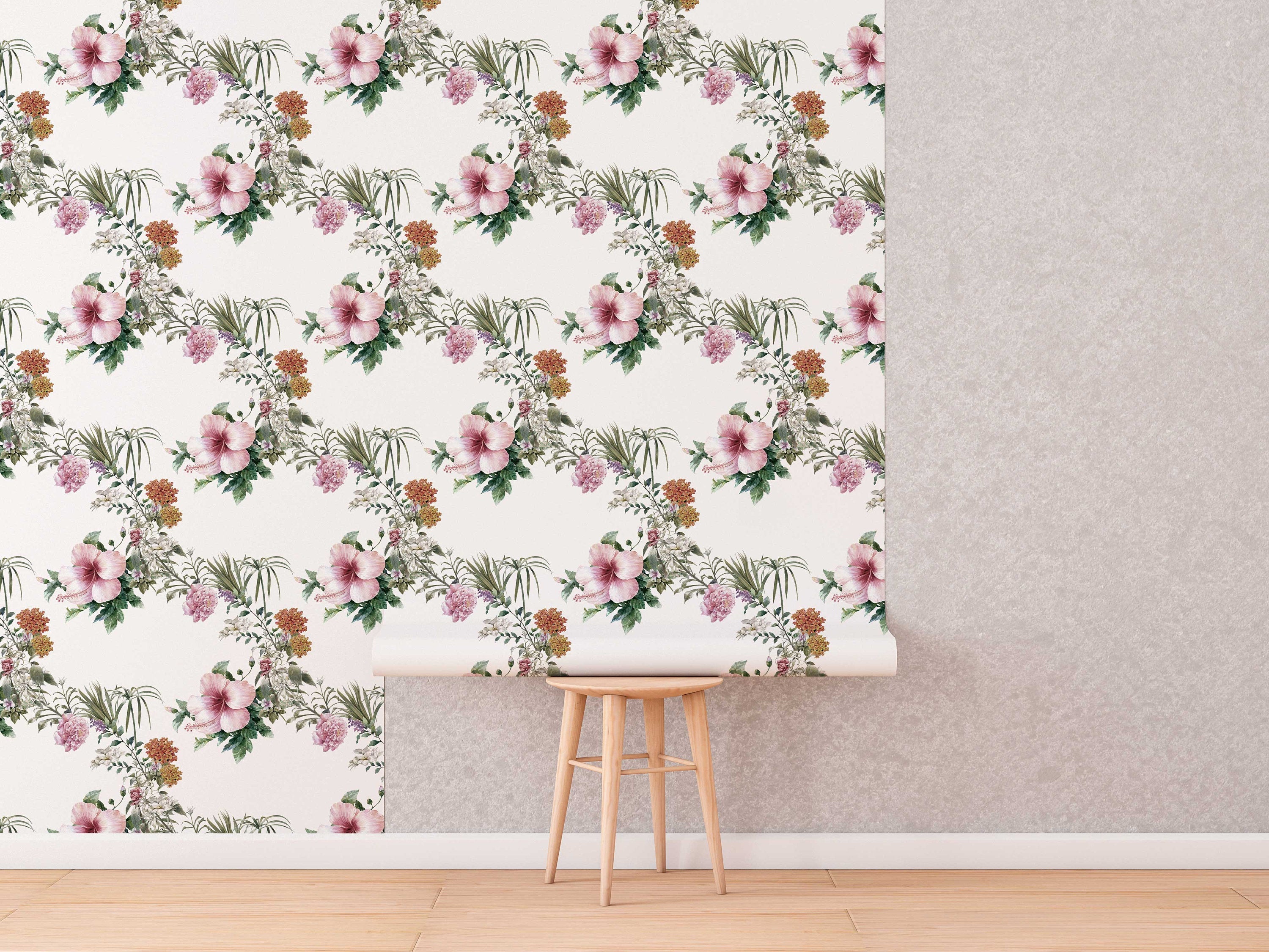 Boho Floral Wallpaper Peel and Stick | Boho Hand Drawn Floral Wallpaper | Removable Wallpaper | Unpasted Wallpaper | Pre-Pasted Wallpaper