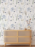 Blue Floral | Whispering Steal Blue Floral Wallpaper | Removable Peel & Stick Self-Adhesive Wallpaper