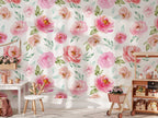 Soft Pink Roses Wallpaper | Floral Wallpaper Peel and Stick | Removable Wallpaper | Watercolor Wallpaper | Flower Wallpaper Mural