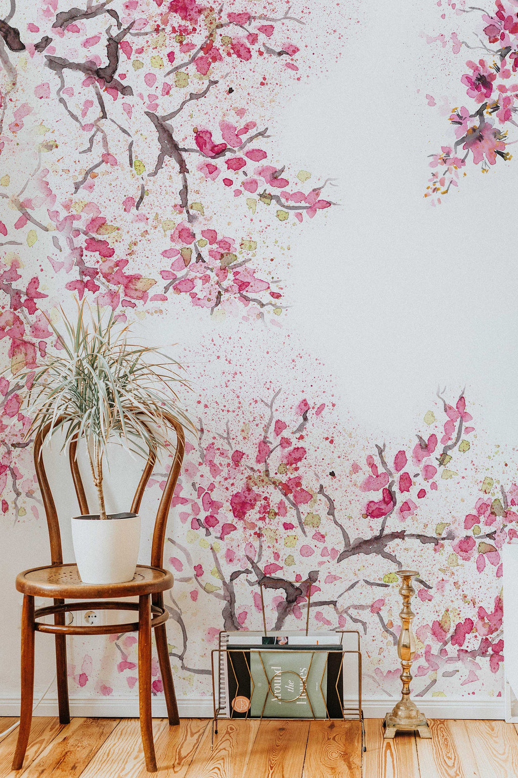 Spring Cherry Blossom Removable Wallpaper | Watercolor Wall Mural | Peel and Stick Wallmural | Floral Mural | Wall Murals