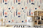 Woodland Animals Kids Room Wallpaper | Forest Nursery Wall Mural | Rabbit Wallpaper Watercolour Wall Décor Nursery
