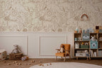 Cute Hand Drawing Safari Animals Wallpaper, Monochrome Animals Kids Wall Mural, Nursery Cartoon Animals Wallpaper, Peel and Stick, Removable