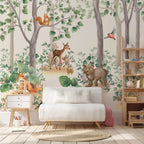 Kids Wallpaper Peel and Stick | Kids Watercolor Forest Wall Mural