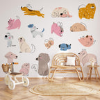 Hand Drawn Puppy Wall Decals: Baby Room Decor, Set of 16