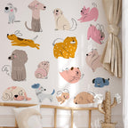 Hand Drawn Puppy Wall Decals: Baby Room Decor, Set of 16