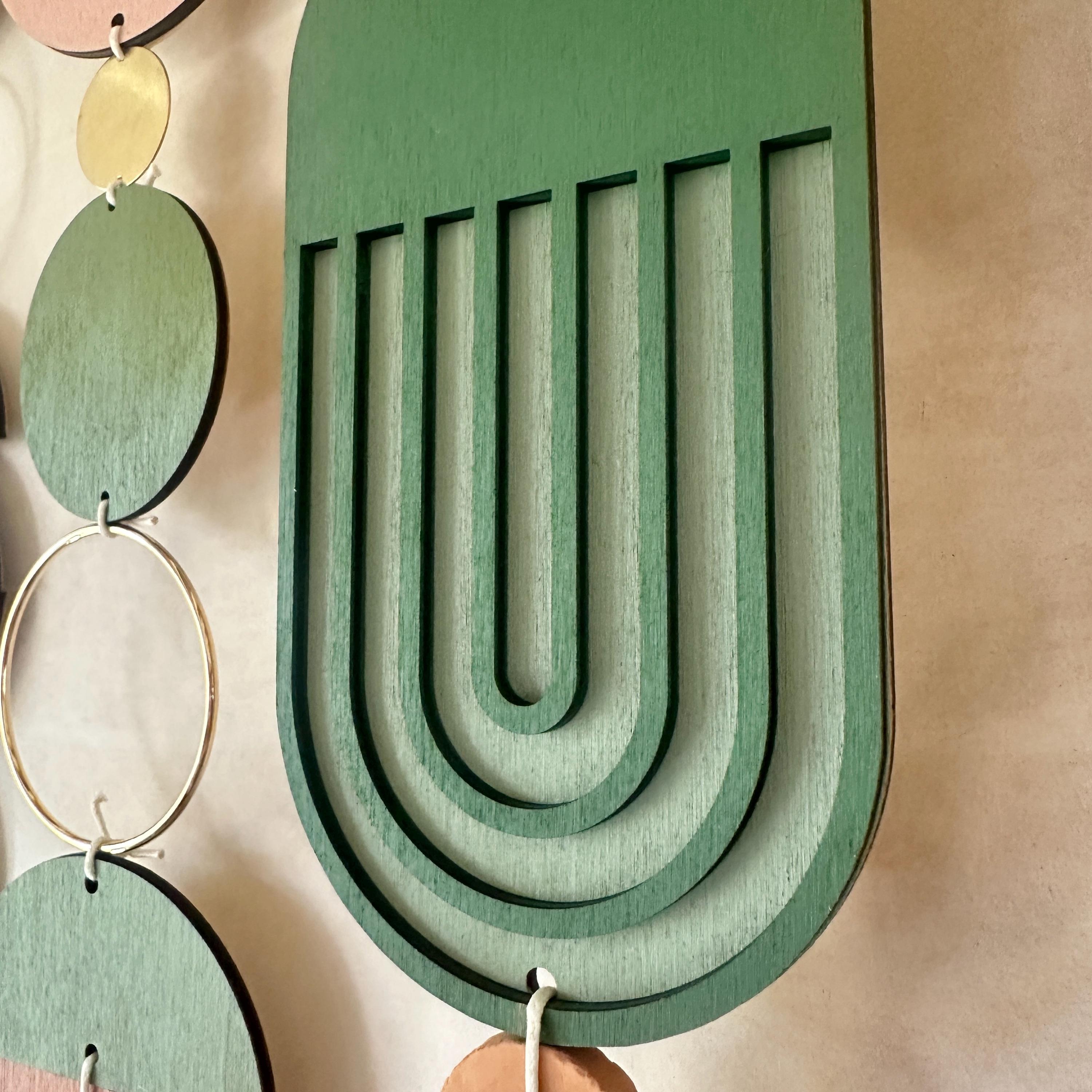 Large MCM Green & Pink Wall Art - Mid-Century Home Decor