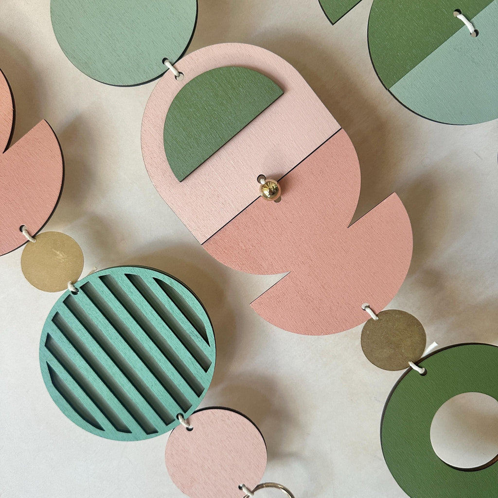 Large MCM Green & Pink Wall Art - Mid-Century Home Decor