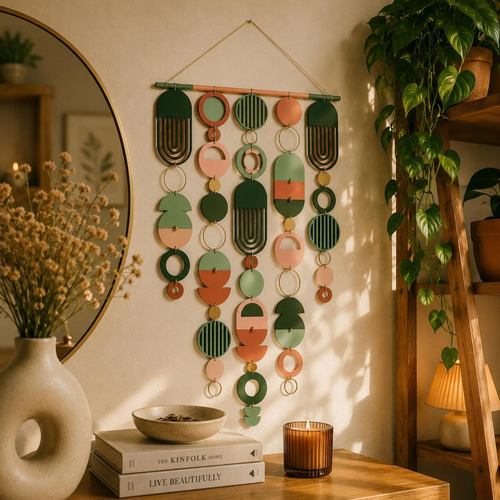 Large MCM Green & Pink Wall Art - Mid-Century Home Decor