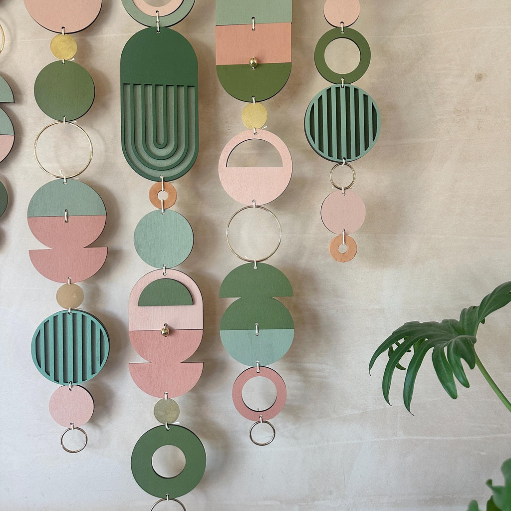Large MCM Green & Pink Wall Art - Mid-Century Home Decor