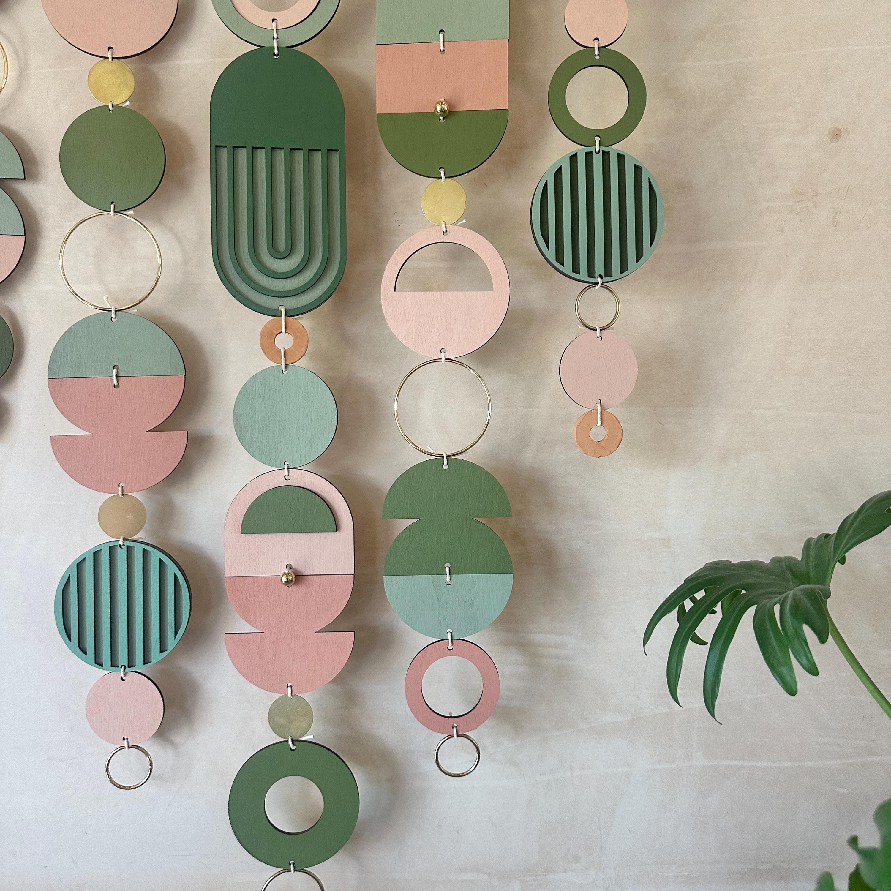 Large MCM Green & Pink Wall Art - Mid-Century Home Decor