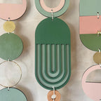 Large MCM Green & Pink Wall Art - Mid-Century Home Decor