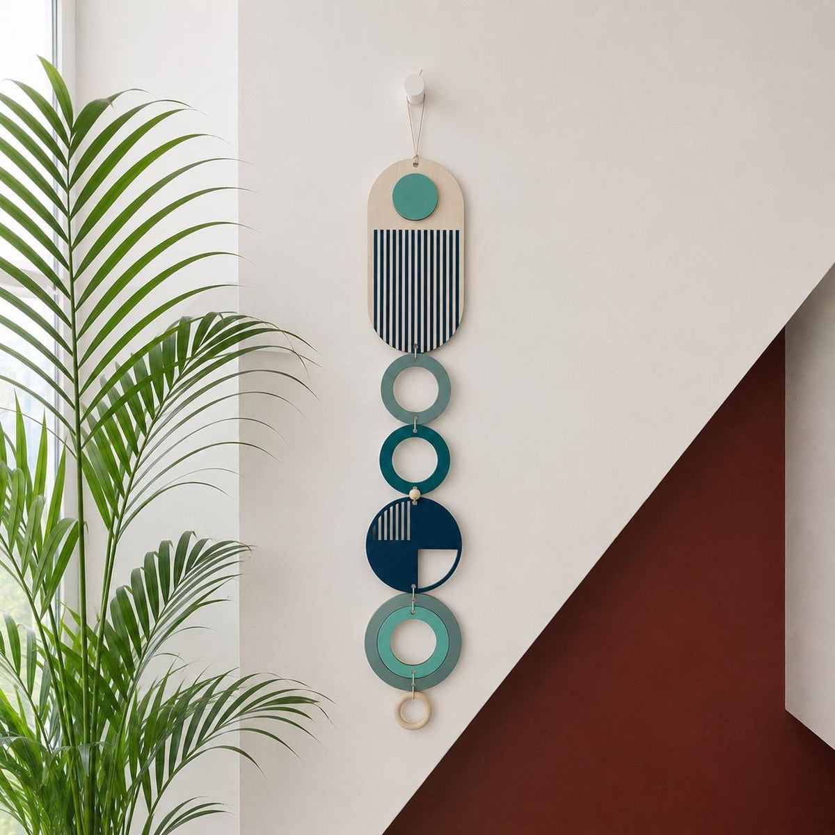Blue Modern Wall Art - Geometric Artwork - Minimal Home Decor - New Home Trend - Slim Line Art - Long Wall Tapestry - Wood Art