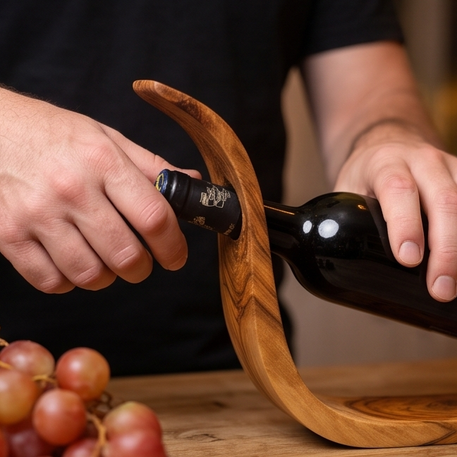 Olive Wood Wave Bottle Holder 30 cm, wine bottle holder, barware, accessories, gift for parents, gift