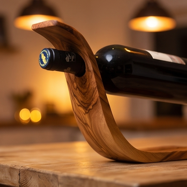 Olive Wood Wave Bottle Holder 30 cm, wine bottle holder, barware, accessories, gift for parents, gift