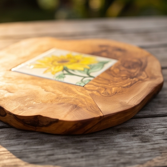 Rustic Olive Wood Ceramic Restaurant Serving Tray