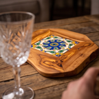 Rustic Olive Wood Ceramic Restaurant Serving Tray