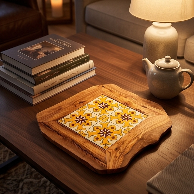 Olive Wood Medium Rustic Olive Wood Ceramic Tray, serving tray, natural, handmade, gift