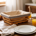 Handcrafted Olive Wood Bread Basket with Removable Fabric Liner | Rustic Tray