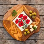 Rustic Olive Wood Ceramic Restaurant Serving Tray