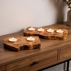 Olive Wood Flat Wooden Tealight Candle Holder | Various Sizes