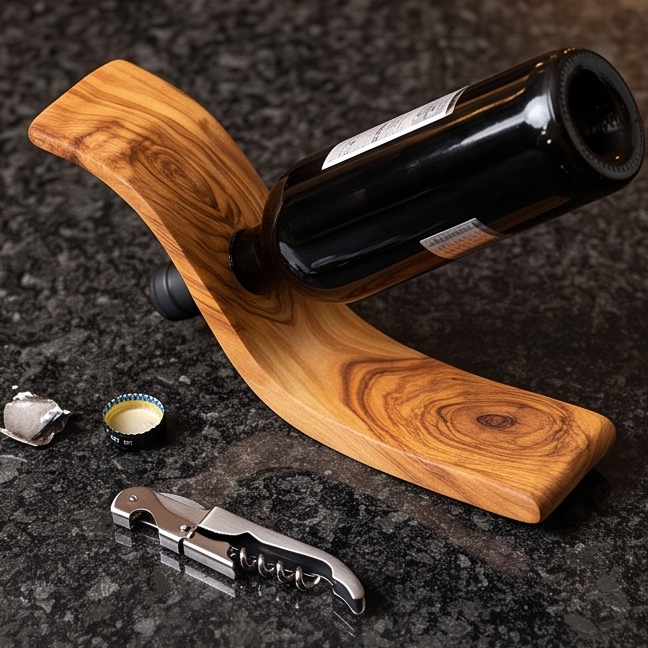 Olive Wood Wave Bottle Holder 30 cm, wine bottle holder, barware, accessories, gift for parents, gift