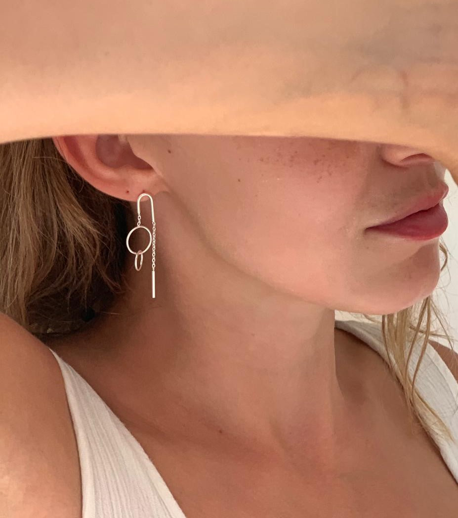 The Modernist Asymmetrical Sterling Silver Drop Threader Earrings