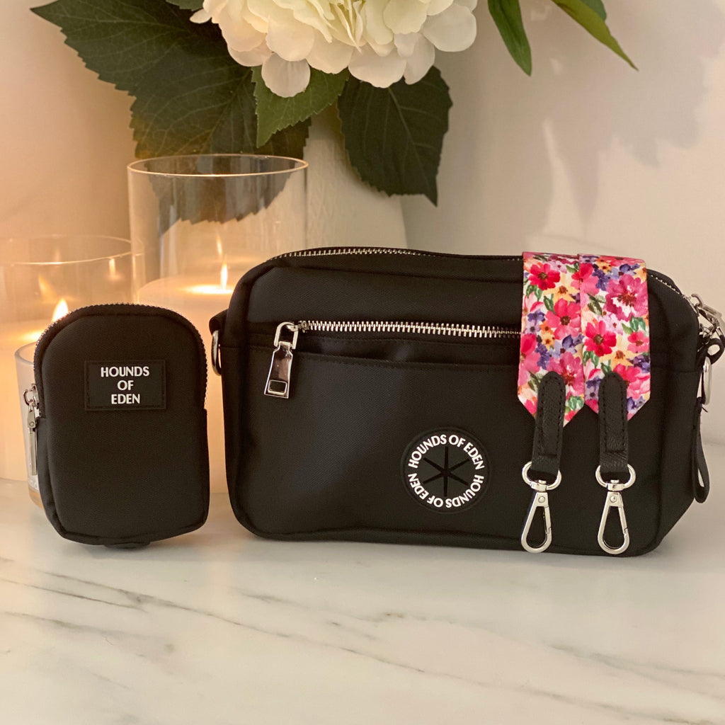 Dog Walking Bag - Black - Silver Hardware *BAG ONLY*