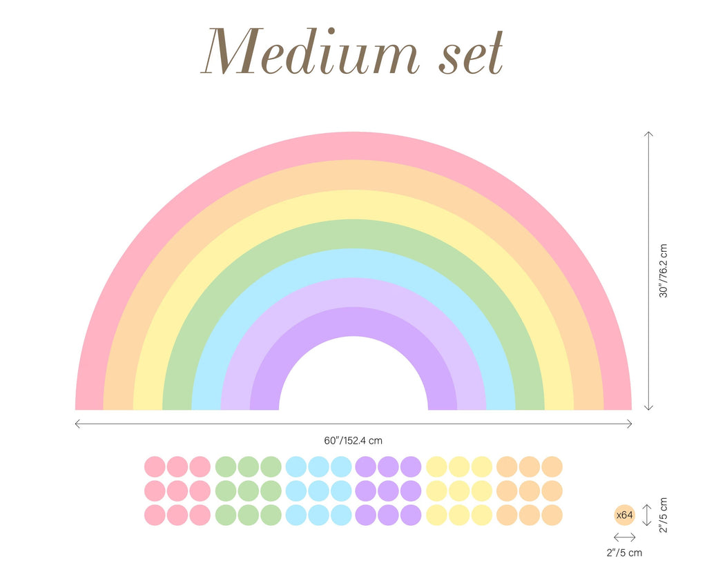 Large Rainbow Decal for Girl Bedroom, Gift Polka Dots Wall Stickers Kids, Pastel Rainbow Vinyl Sticker Playroom, Rainbow Nursery Decoration