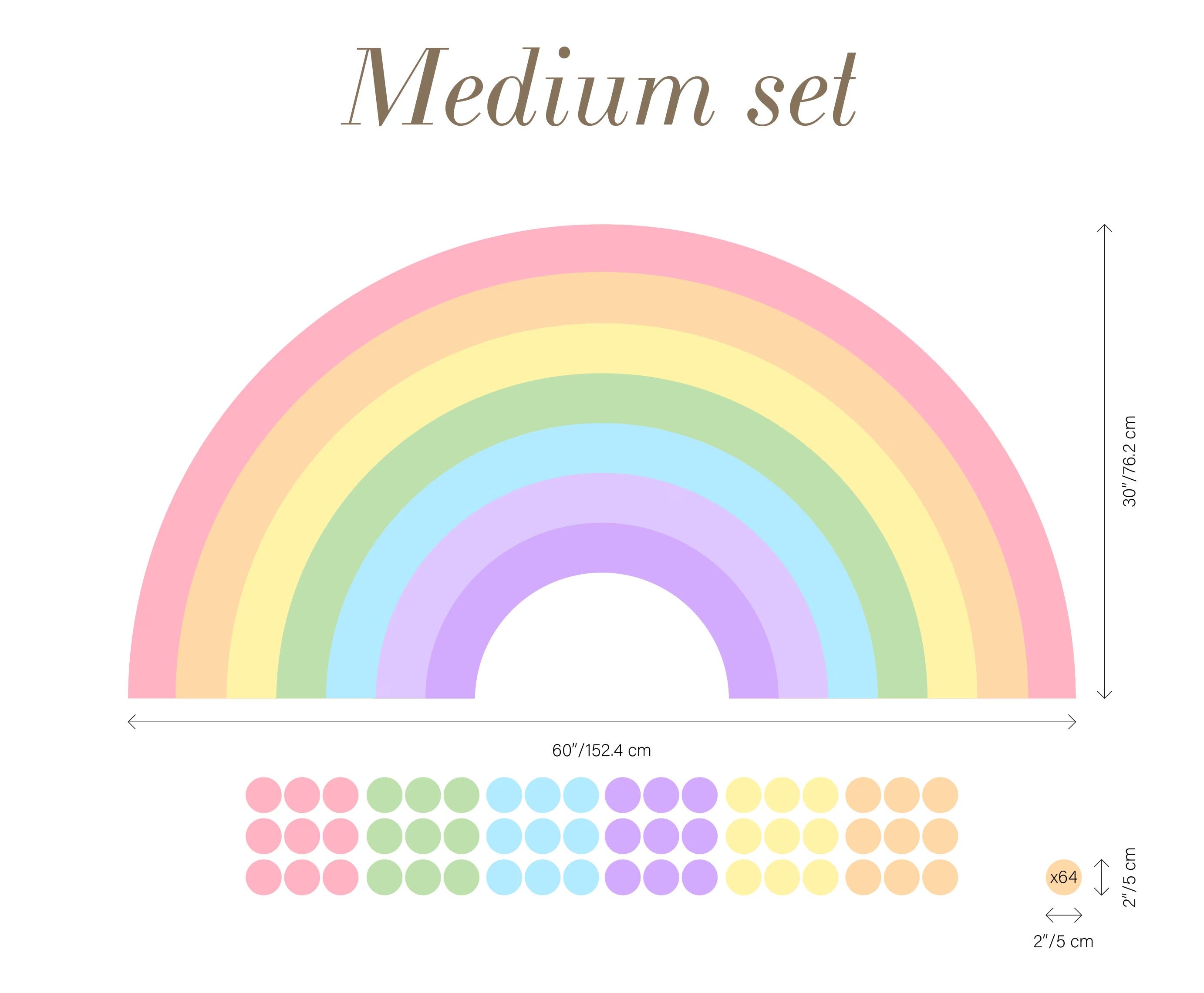 Large Rainbow Decal for Girl Bedroom, Gift Polka Dots Wall Stickers Kids, Pastel Rainbow Vinyl Sticker Playroom, Rainbow Nursery Decoration