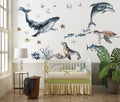 Ocean Animals Wall Decal for Kids and Nursery, Sticker Set, Dolphin, Turtle, Whale, Fishes, Seal, Corals, Watercolour, OCEAN Life