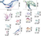 Ocean Wall Decal - Watercolour Sea Life Stickers - Colourful Ocean Theme