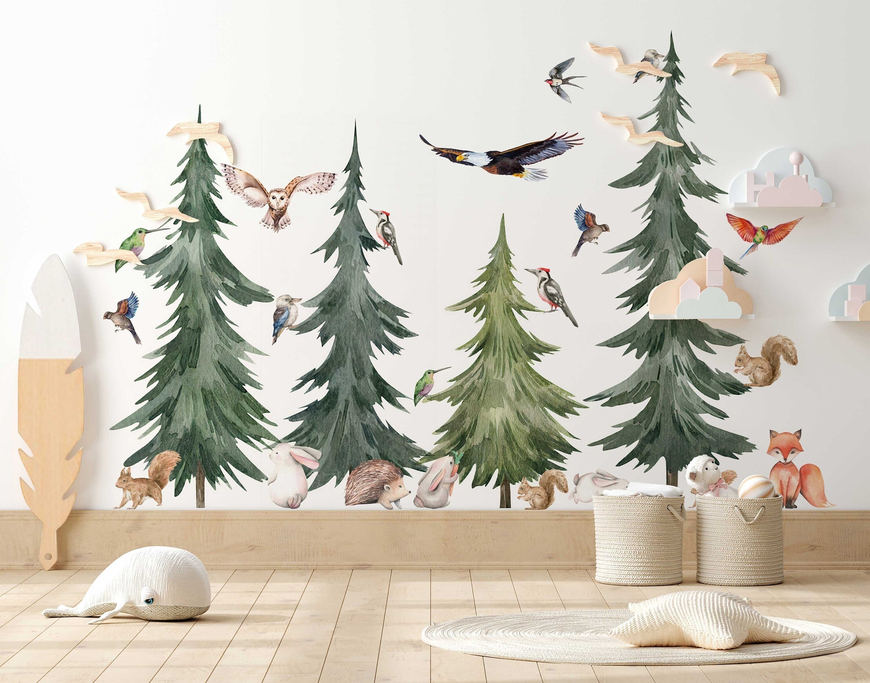 Large Forest Tree Wall Decal - Watercolour Wall Sticker, Nursery Mural, Forest Wall Decal, Peel and Stick Tree Decal