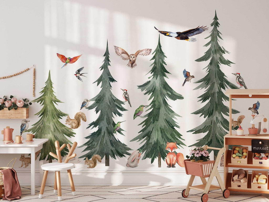 Large Forest Tree Wall Decal - Watercolour Wall Sticker, Nursery Mural, Forest Wall Decal, Peel and Stick Tree Decal