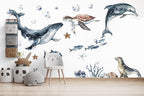 Ocean Animals Wall Decal for Kids and Nursery, Sticker Set, Dolphin, Turtle, Whale, Fishes, Seal, Corals, Watercolour, OCEAN Life