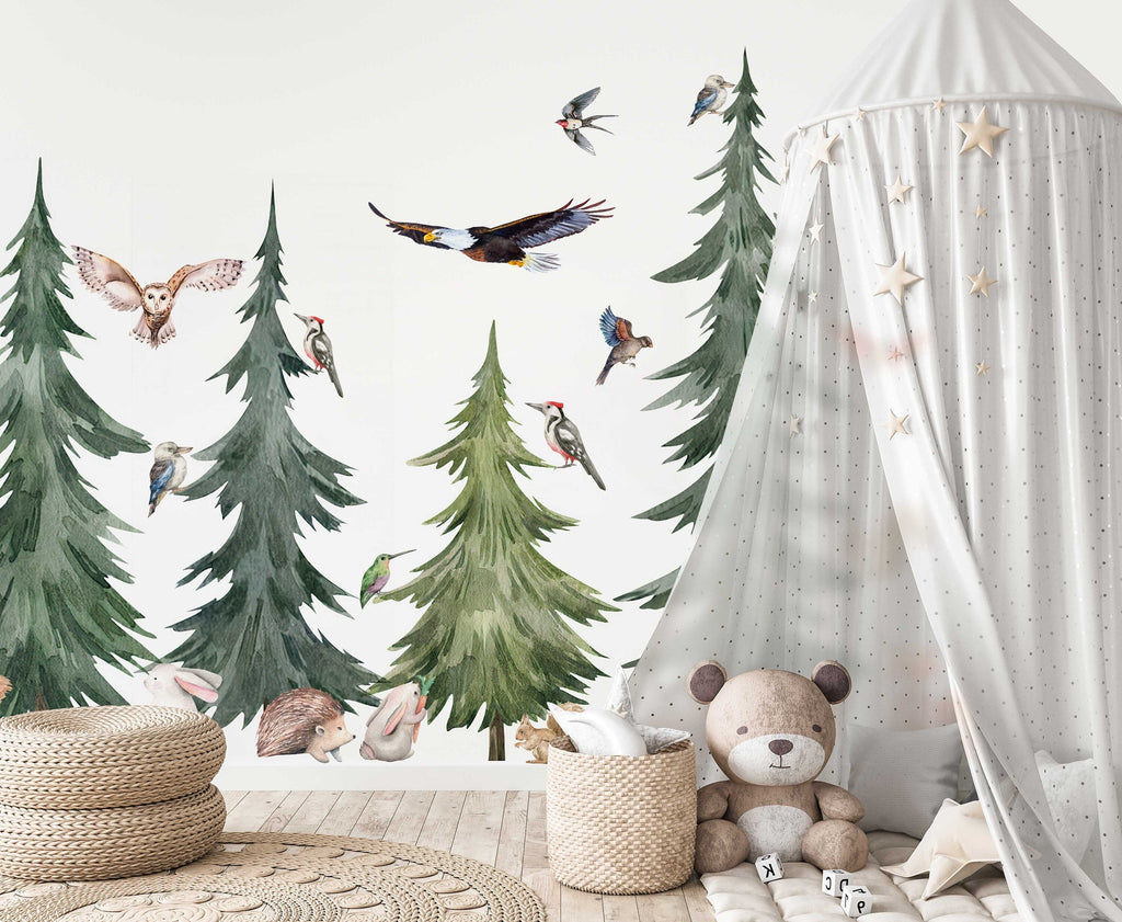 Large Forest Tree Wall Decal - Watercolour Wall Sticker, Nursery Mural, Forest Wall Decal, Peel and Stick Tree Decal